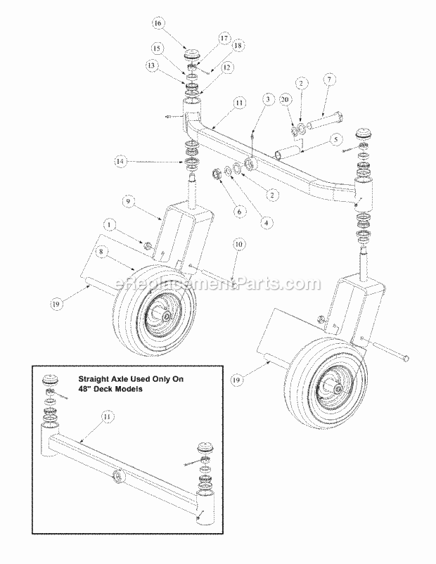 Front Caster Assembly Diagram and Parts List for M54-KW 53AB5DBW150 Cub Cadet Sprayer